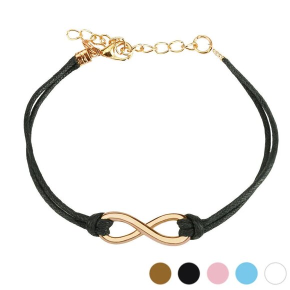 FASHIONABLE CAST IRON SMALL ROSE GOLD INFINITY LEATHERETTE ADJUSTABLE BRACELET - Picture 1 of 1